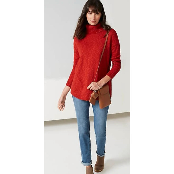 J Jill Womens Cabin Tweed Knit Sweater Turtleneck Chili Multi Red Large NWT - Picture 3 of 15